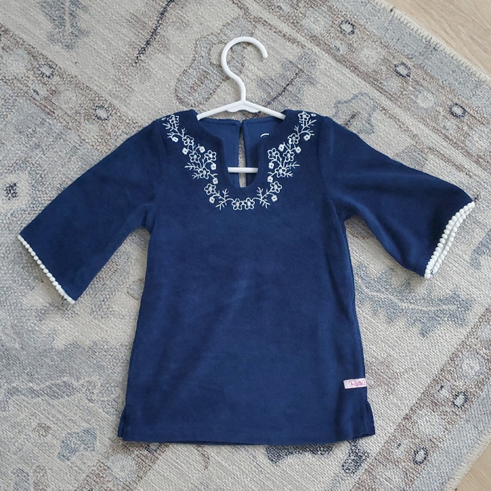 Ruffle Butts Baby Girl Swim Blue White Embroidered Cover-up Sz6-12m